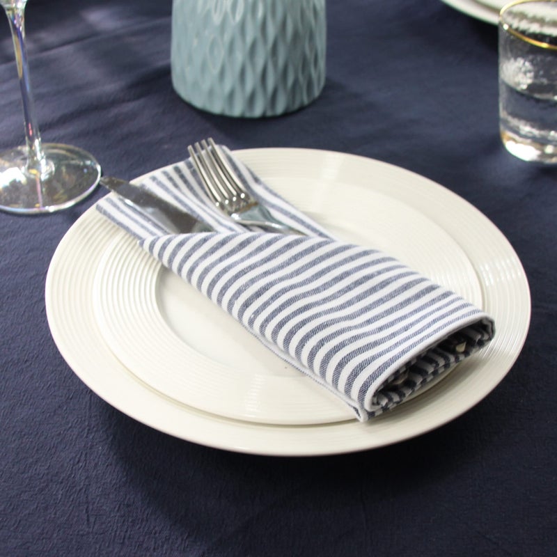 INFEI Plain Striped Cotton Linen Blended Dinner Cloth Napkins - Set of 12 (17 x 17 inches) - for Events & Home Use (Navy) - Image 3